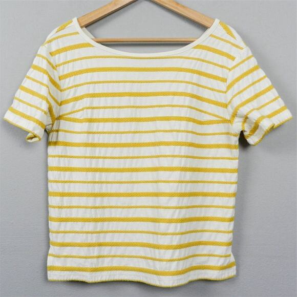 Old Navy Embroidered Striped Button Back Knit Top Size S Yellow Cream Tee - Picture 2 of 10